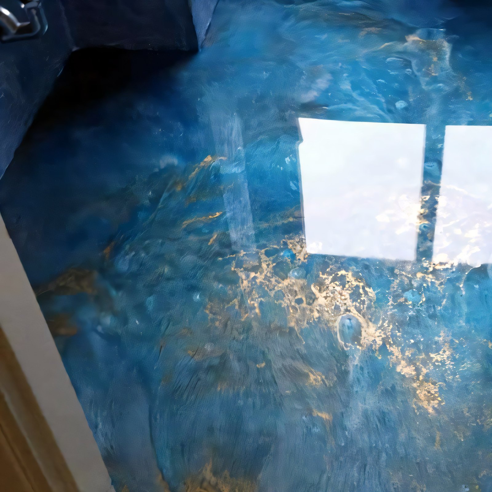 LiquidTiles surface with blue and gold liquid-effect finish