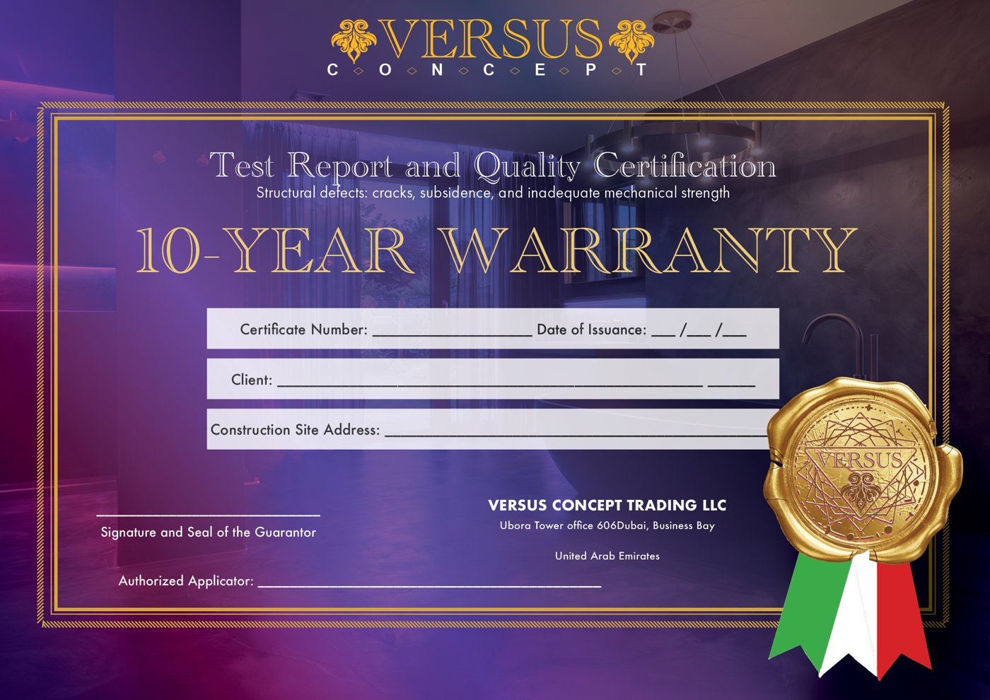 10-year warranty certificate